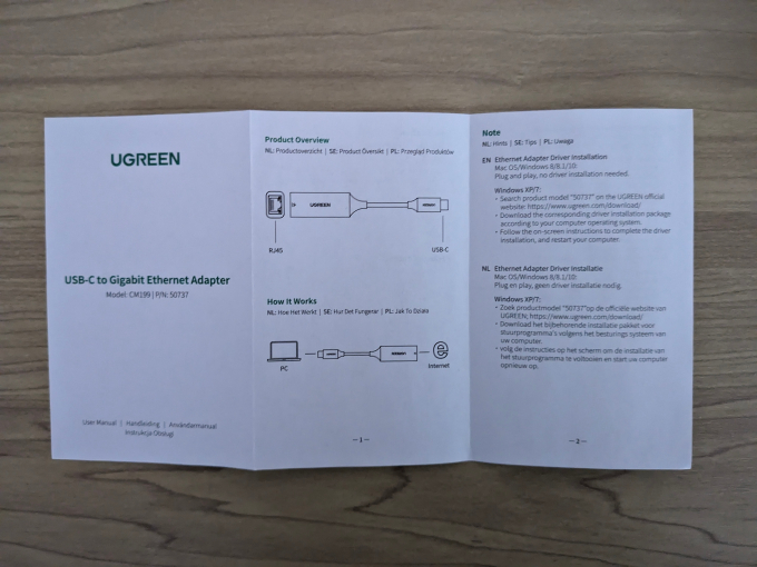 UGREEN USB-C LAN 取扱説明書1