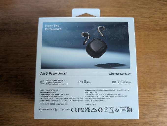 SOUNDPEATS Air5 Pro+ 外箱裏