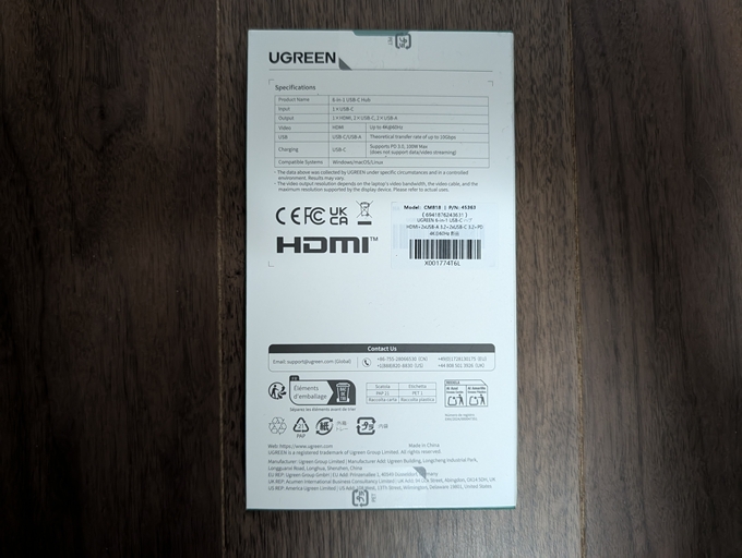 UGREEN Revodok USB-C ハブ 6in1 外箱裏